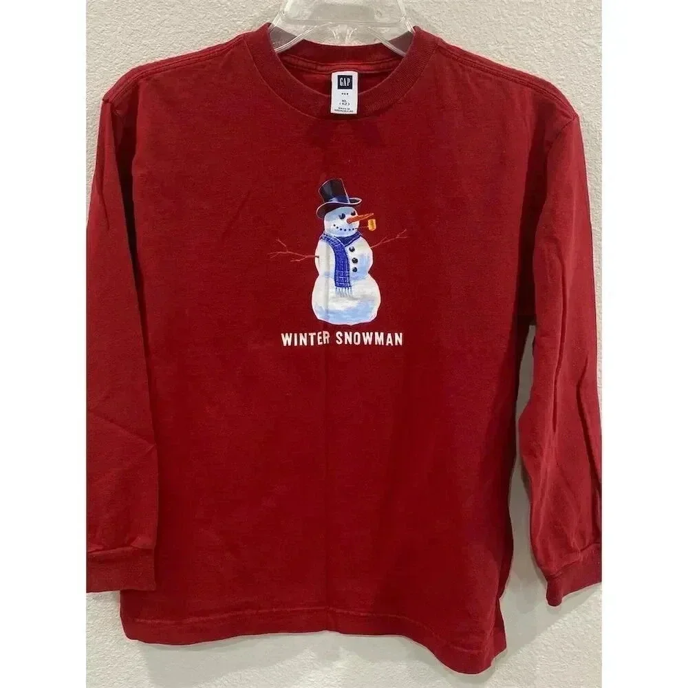 Red Holiday Graphic Crew Neck t-shirt Winter Theme youth size 12 Gap snowman